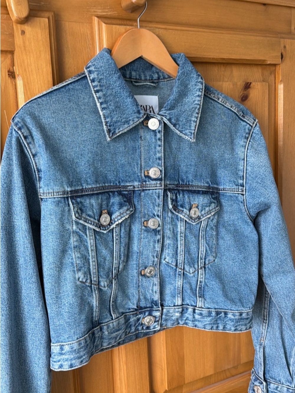Zara Medium Blue Cropped Denim Jacket